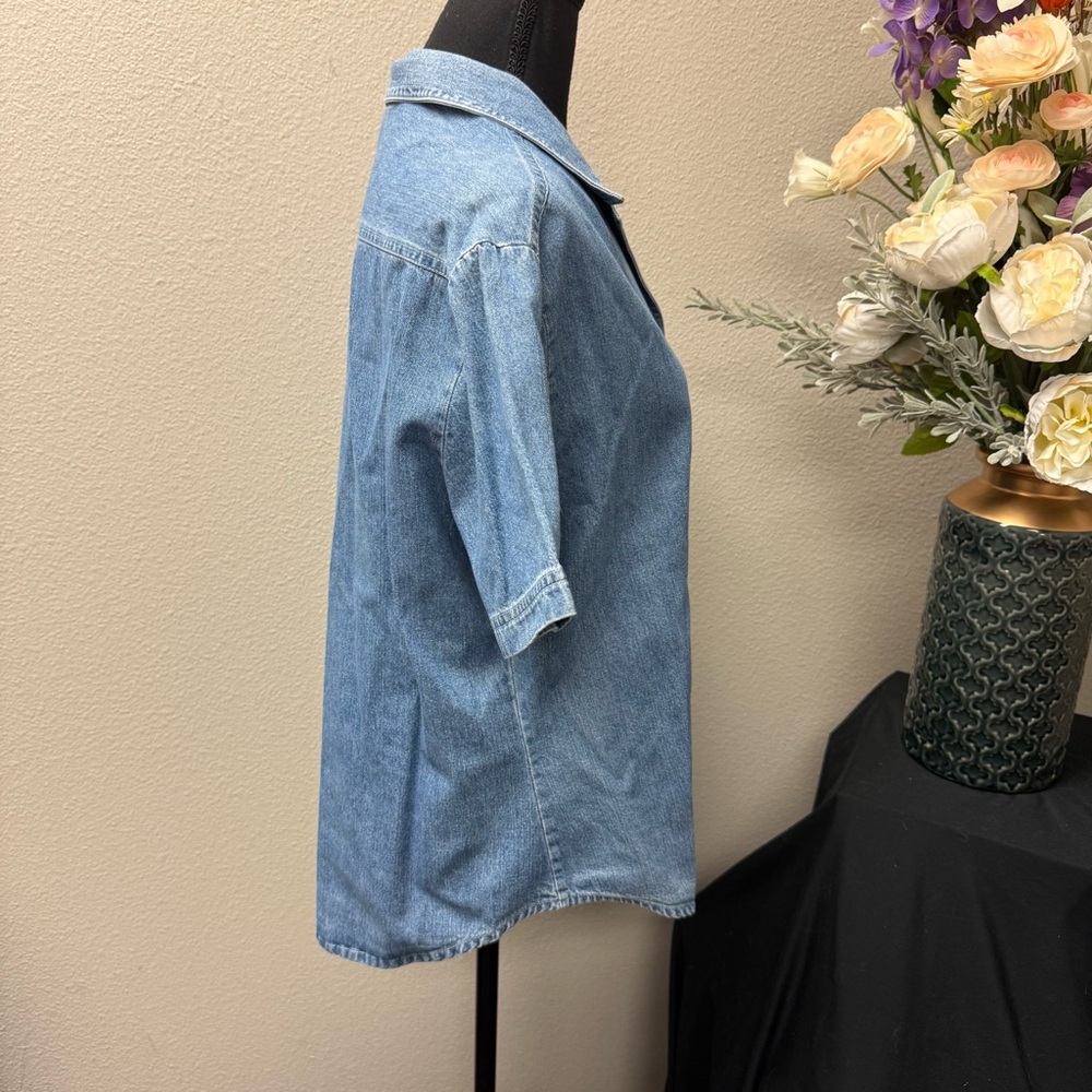 Vivaldi Jeanswear Floral Embroidered Denim Button Down Shirt Large Vintage - Picture 5 of 8